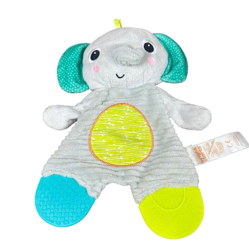 Bright Starts Snuggle & Teethe Elephant Plush Teether Baby Toy Crinkle 9" 0M+